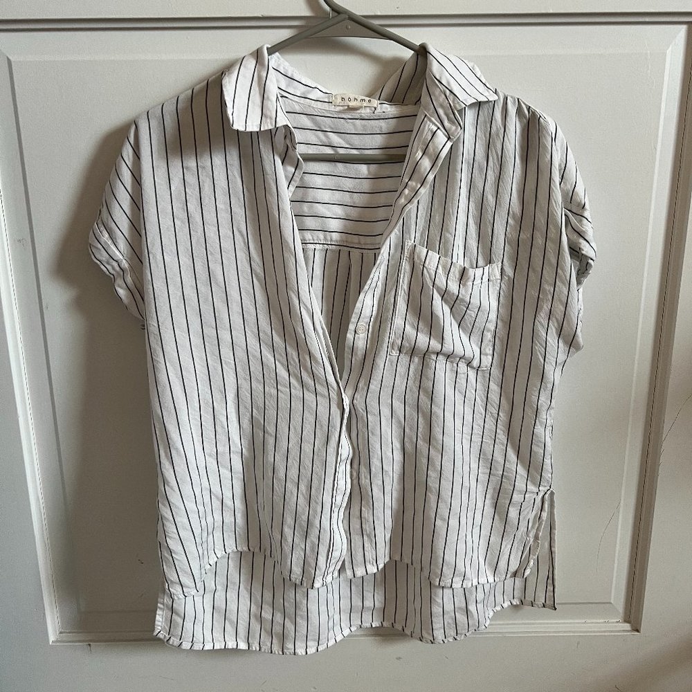 Bohme Striped Button Up Collared Tee